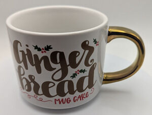 THRESHOLD Gingerbread Mug Cake Coffee Cup White Gold Handle Holiday Recipe